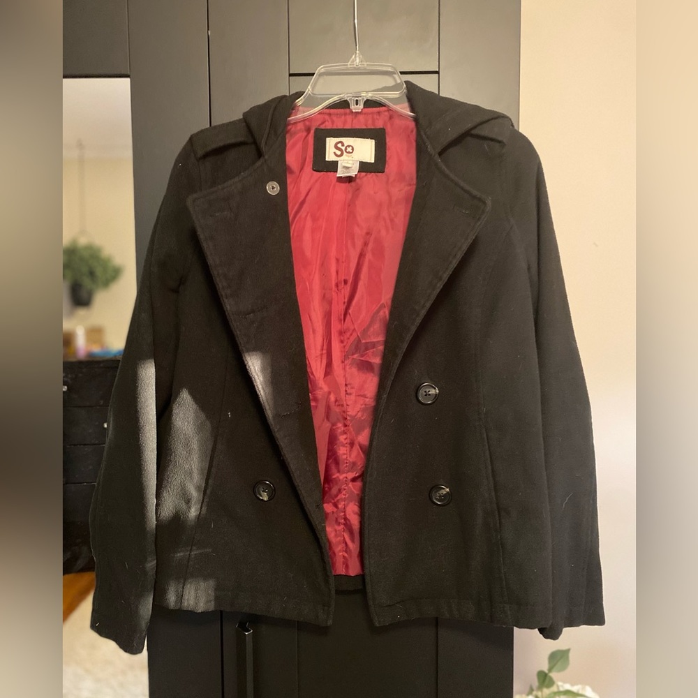 Black hooded peacoat